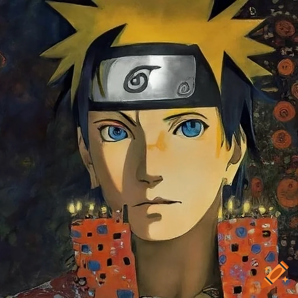 The creation of naruto and sasuke painting by gustav klimt