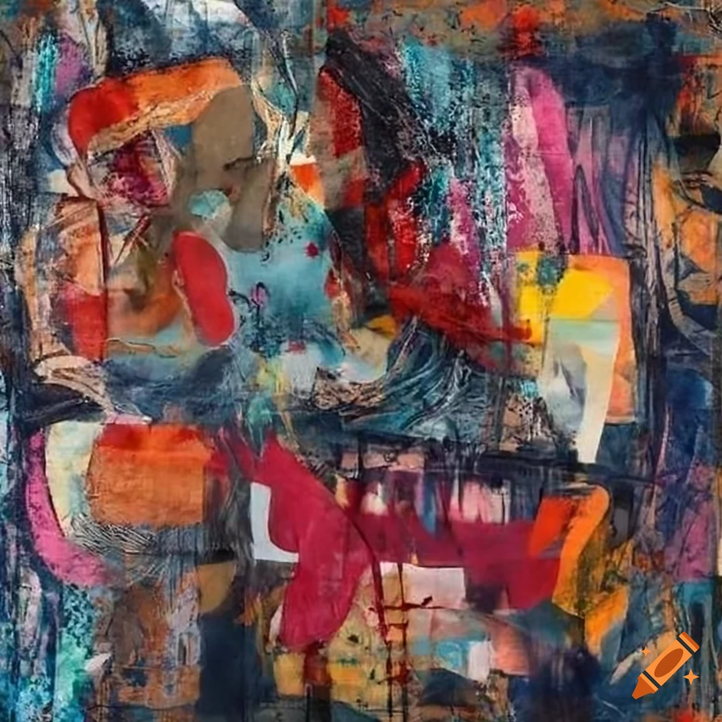 Mixed - media collage abstract painting in the style mark bradford ...
