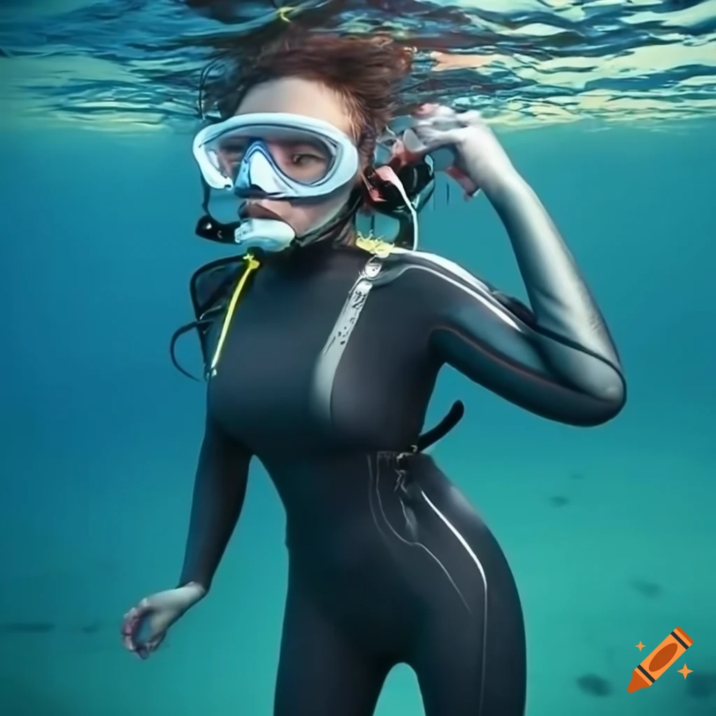 Female divers in wetsuits on Craiyon