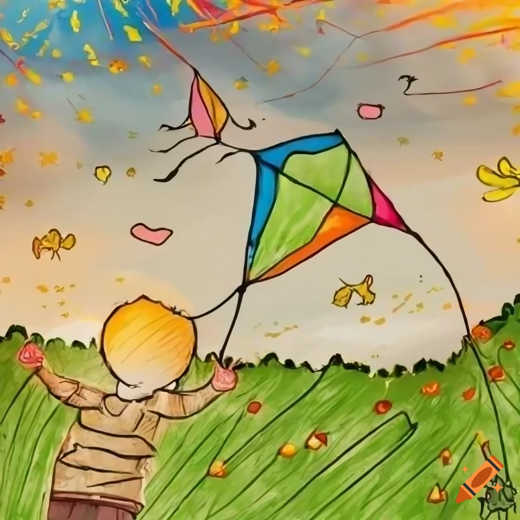 Coloring Book Kids Playing Kites High-Res Vector Graphic - Getty Images