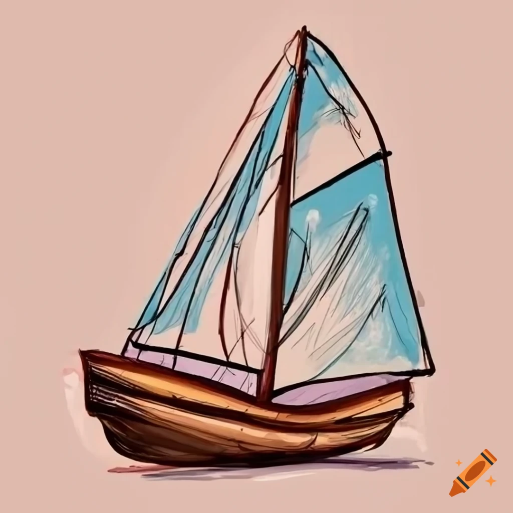 Cartoon drawing of a sailboat, realism, hd, fun, confident, sophisticated,  comic, doodle, scribble, cartoon drawing, aged on Craiyon