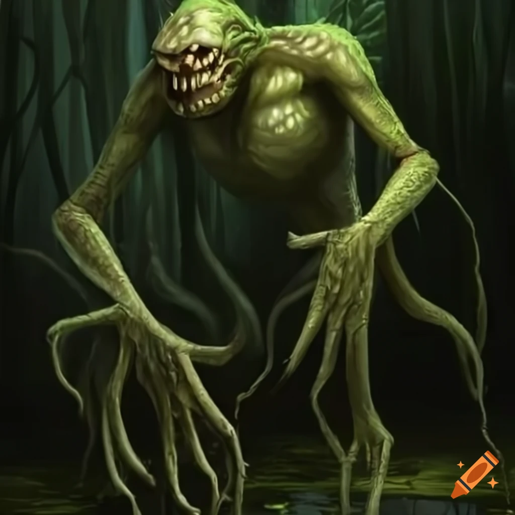 Swamp creature, full body, facing left on Craiyon