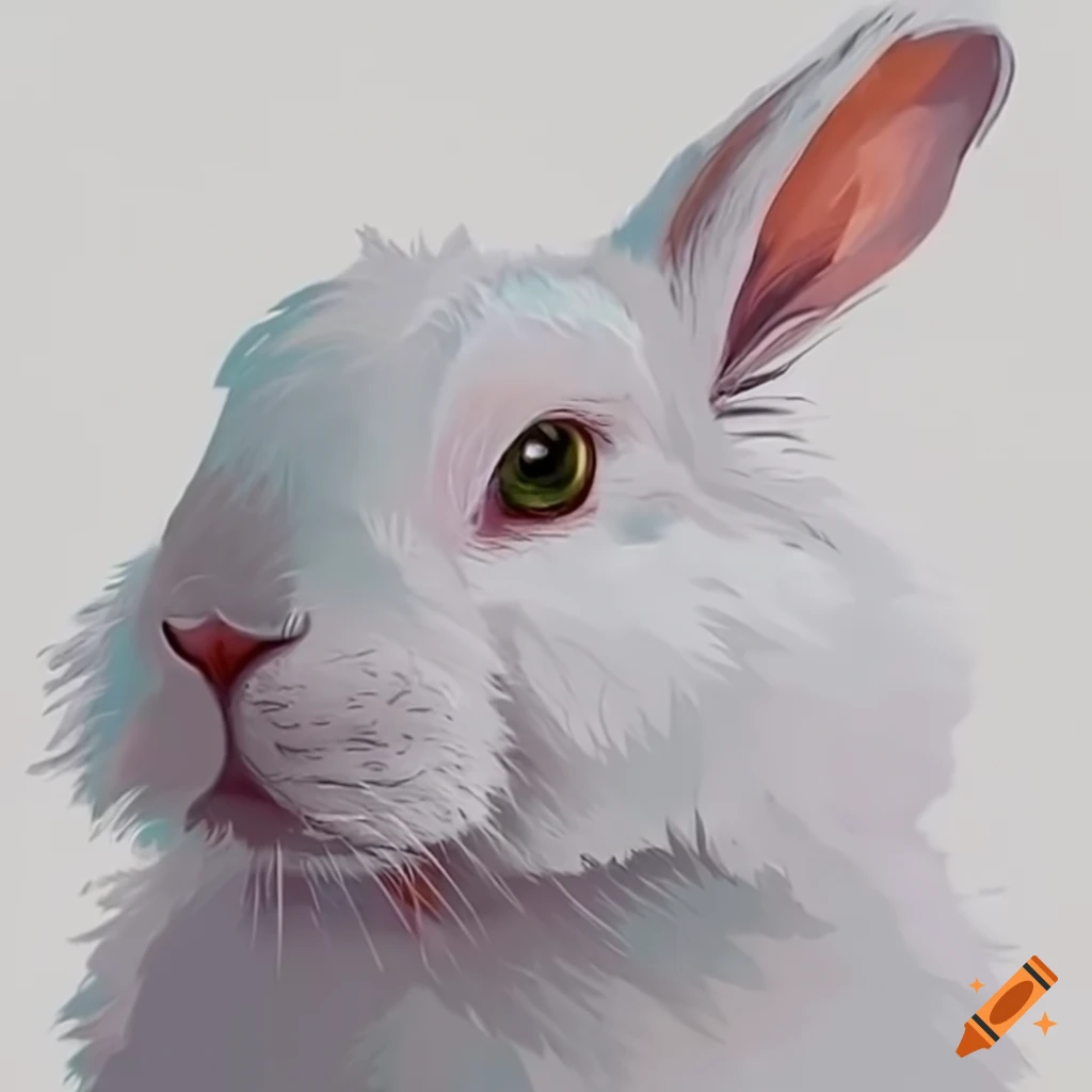 White furry rabbit with green eyes on Craiyon