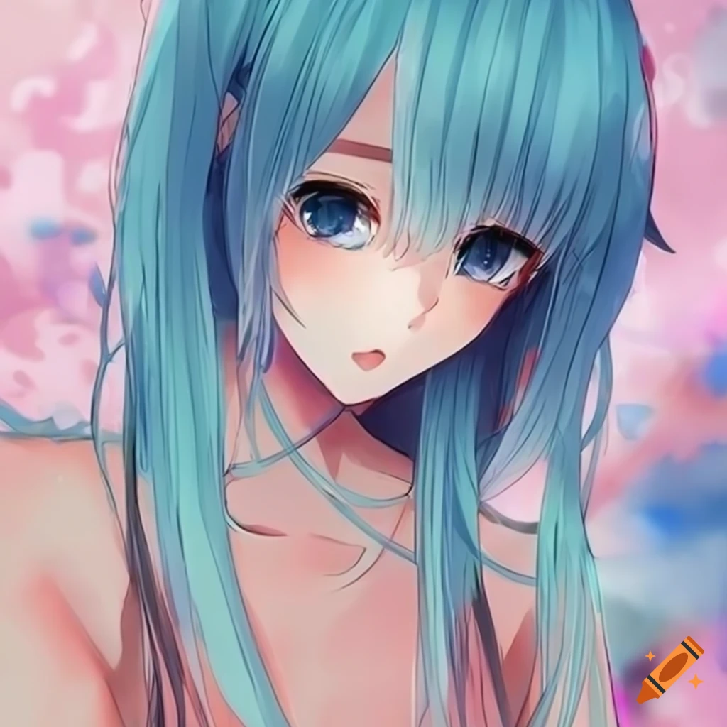 Cute kawai anime girl wallpaper with blue hair on Craiyon