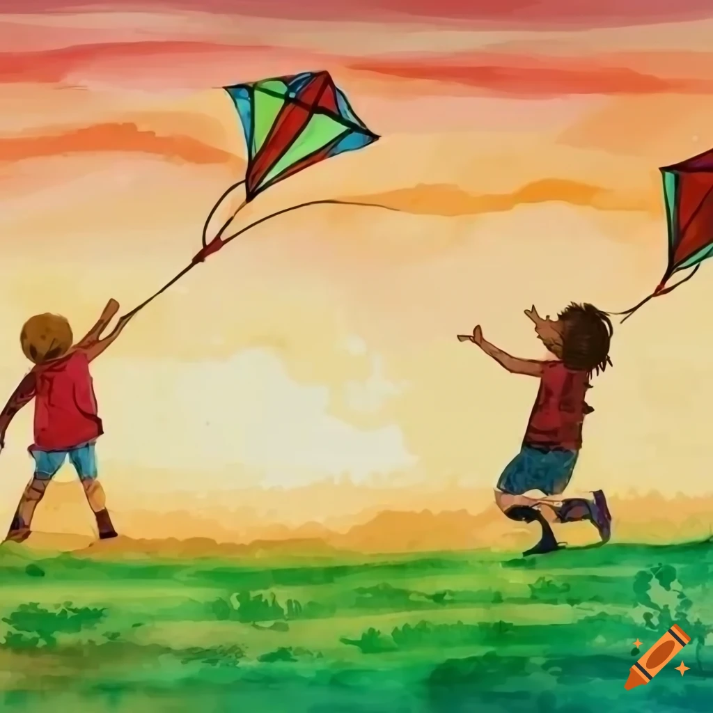 Kids flying kite Royalty Free Vector Image - VectorStock