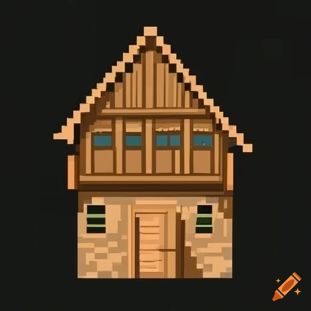 Pixel art 2d Wooden house front view