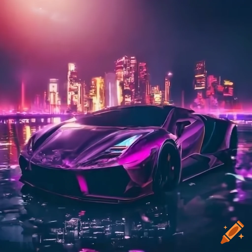 Realistic image of a supercar parked on banks of a river in