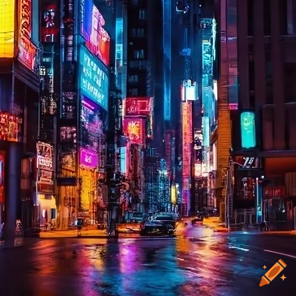 American city street with cyberpunk science fiction looks taken at ...