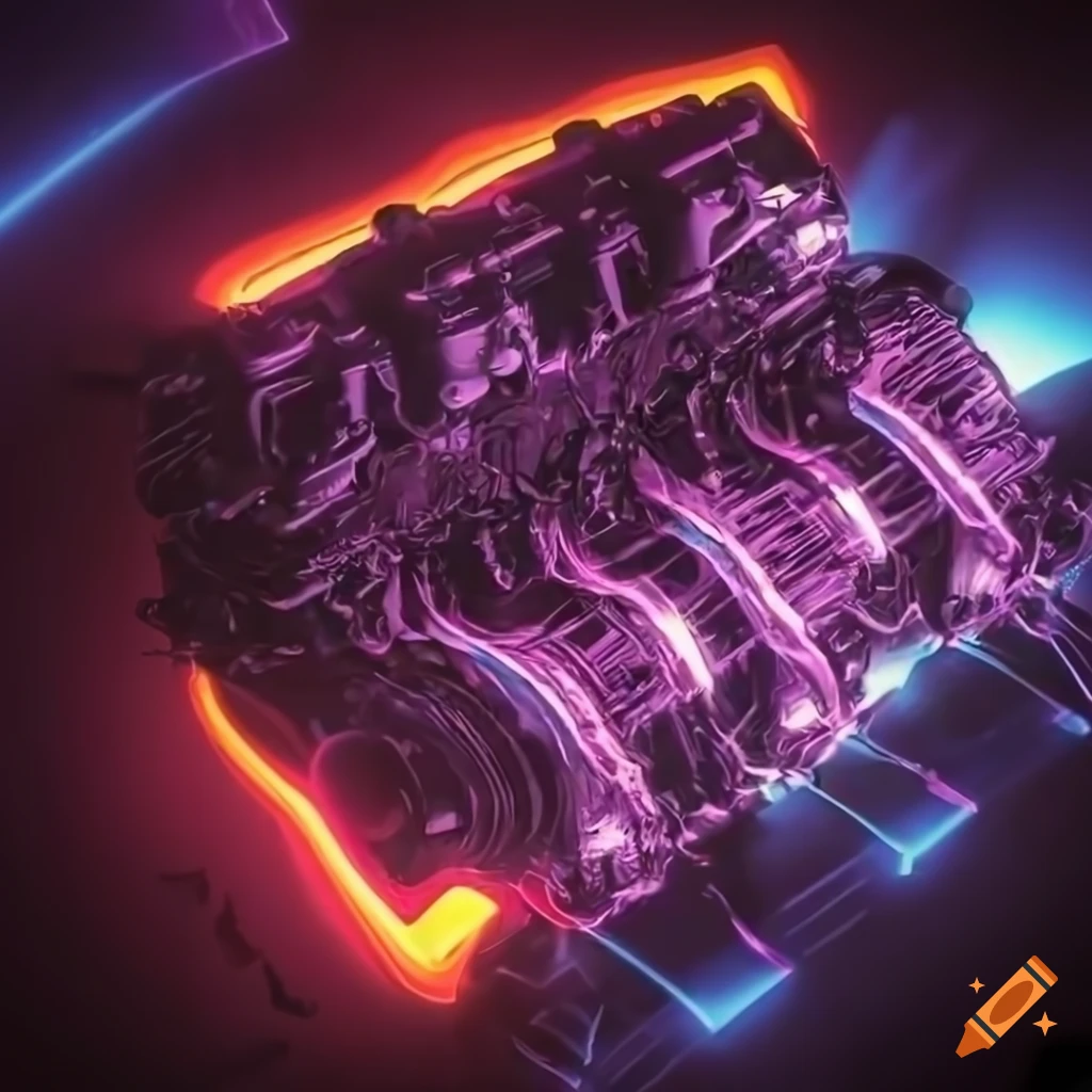 Synthwave combustion engine background on Craiyon
