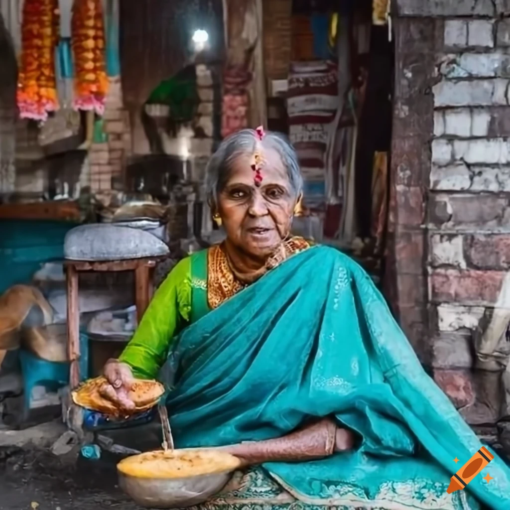Indian old lady with saree and specs on Craiyon