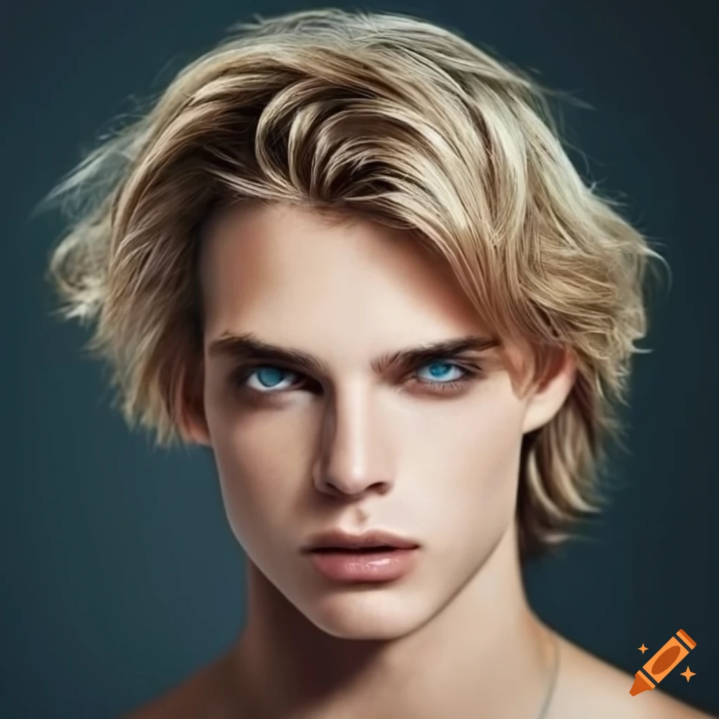 Homme avec de longs cheveux blonds les yeux bleux on Craiyon