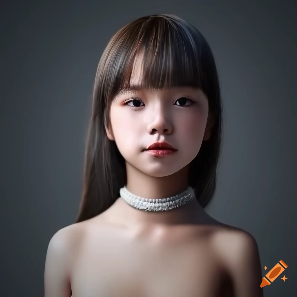 8k hdr photorealistic of a 10yo japanese girl, wite pale skin, (freckles),  bangs, ((cute face)), (innocent look), skinny, short, in a (black  turtleneck) on Craiyon