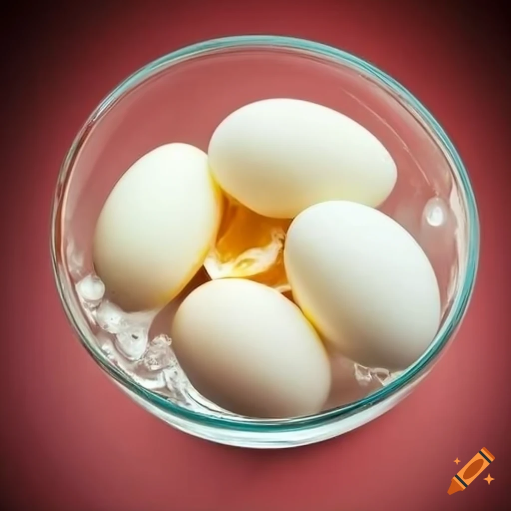 Shiny, peeled, white boiled eggs in a glass bowl, dripping wet with water