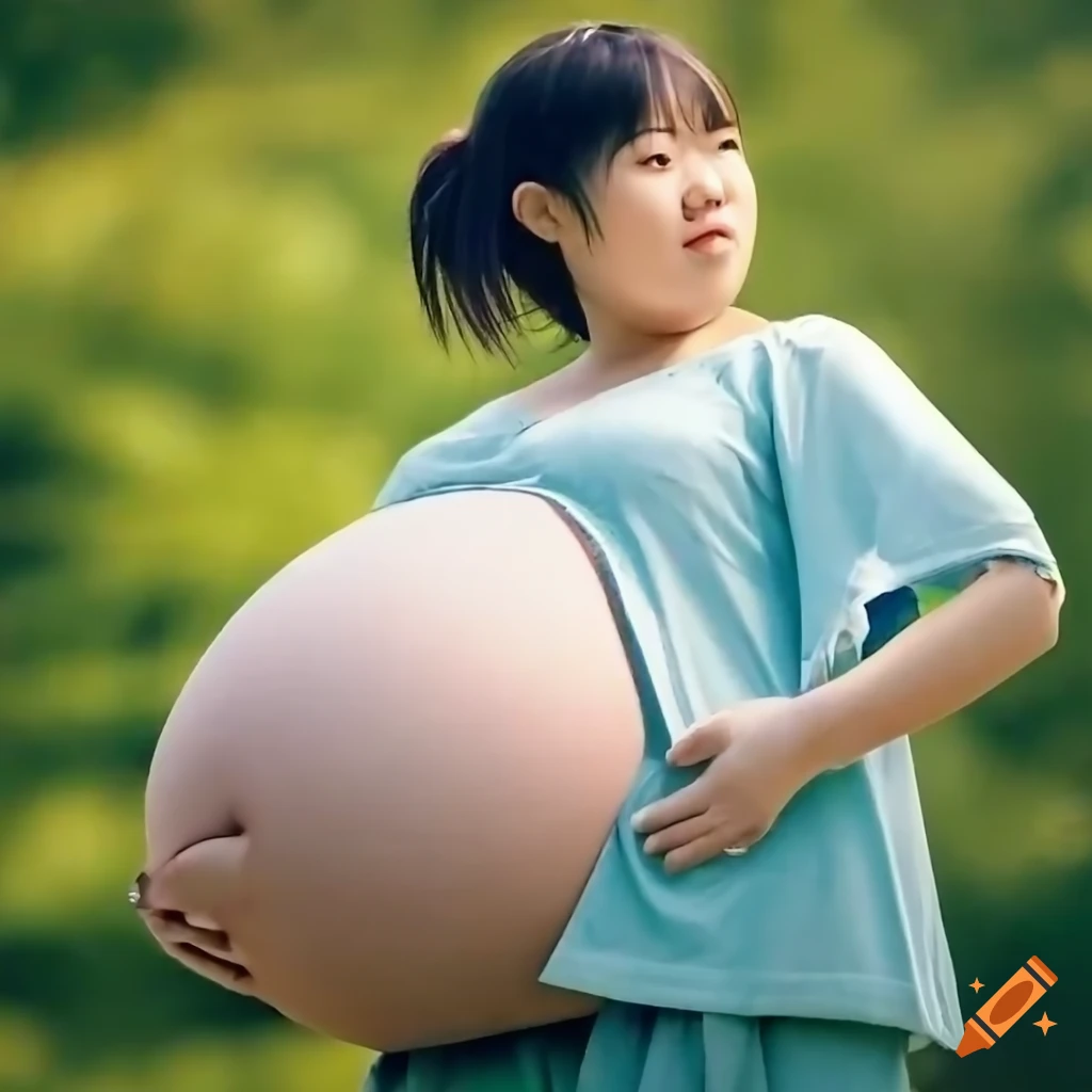 Candid Heavily Pregnant Japanese Girl Pendulous Belly Giant Pregnant Belly Looking Away 9568