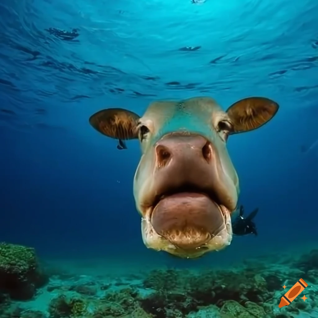 Low angle view of a massive dairy cow swimming in the great barrier