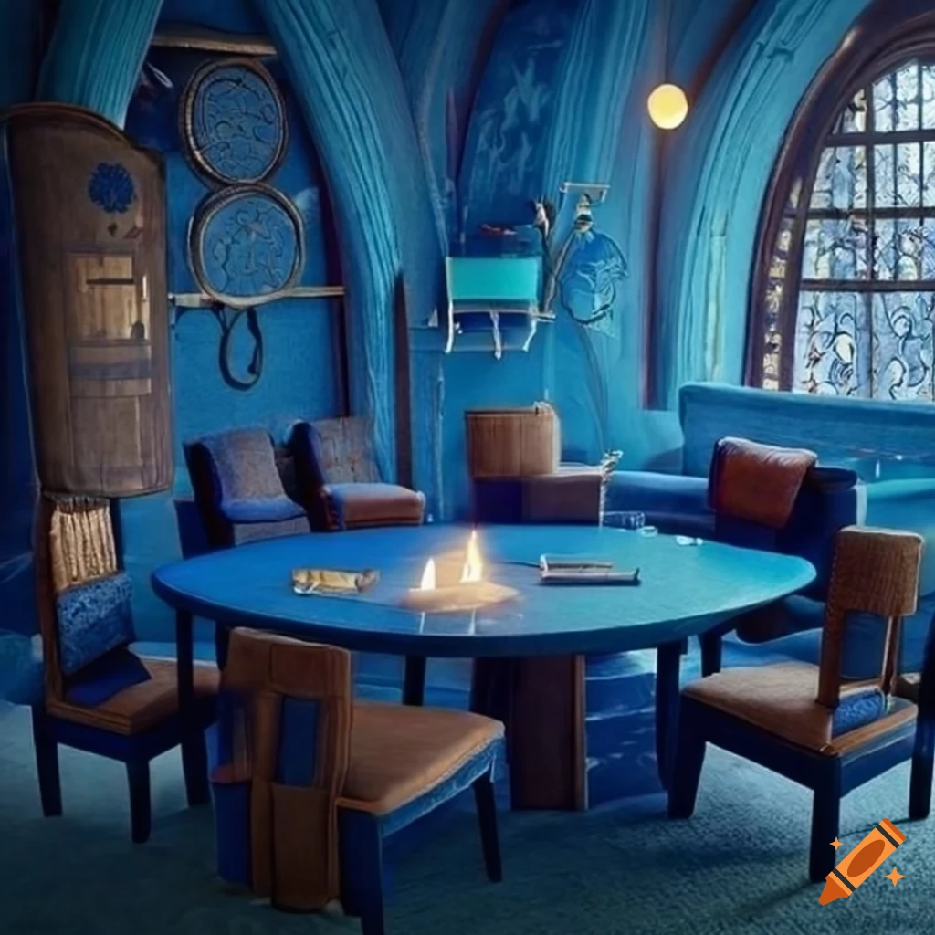 Magical lounge area in hogwarts stars comfy chairs blue on Craiyon