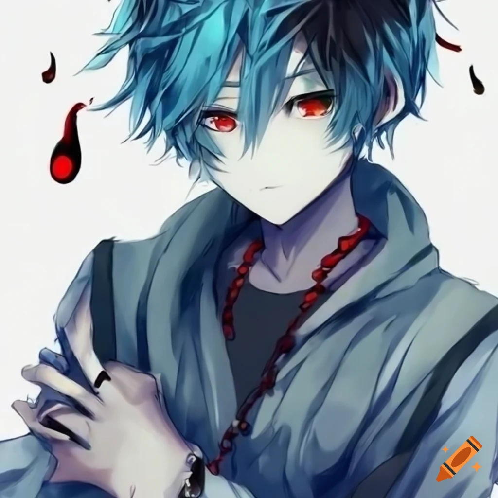 Cute blue haired anime demon boy