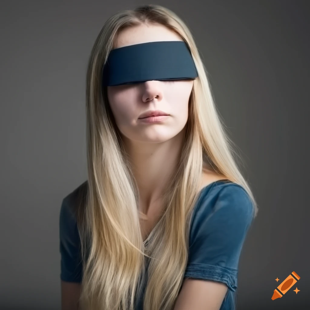 Young Woman With Blonde Hair Wearing A Blindfold