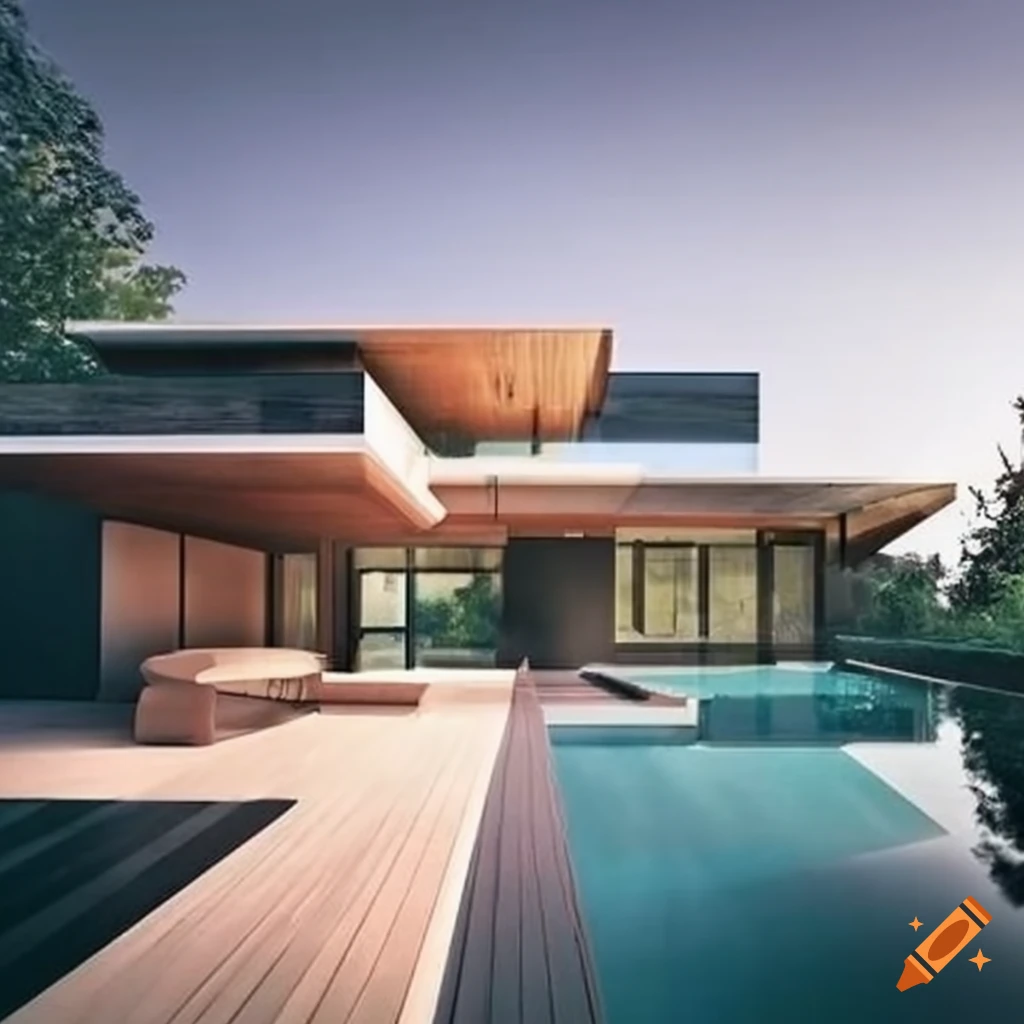 Modern lshaped house with indoor pool on Craiyon