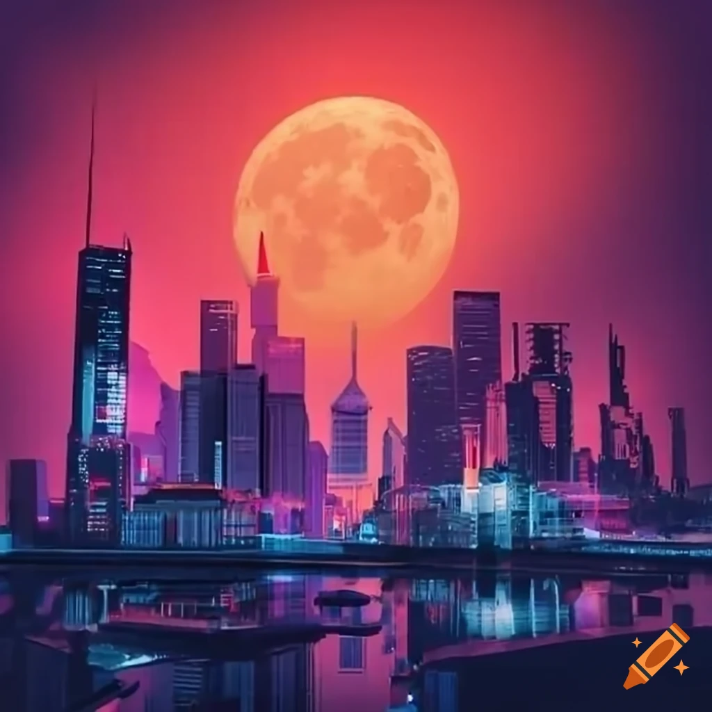 A futuristic city with billboards, neon lights, tall skyscrapers ...