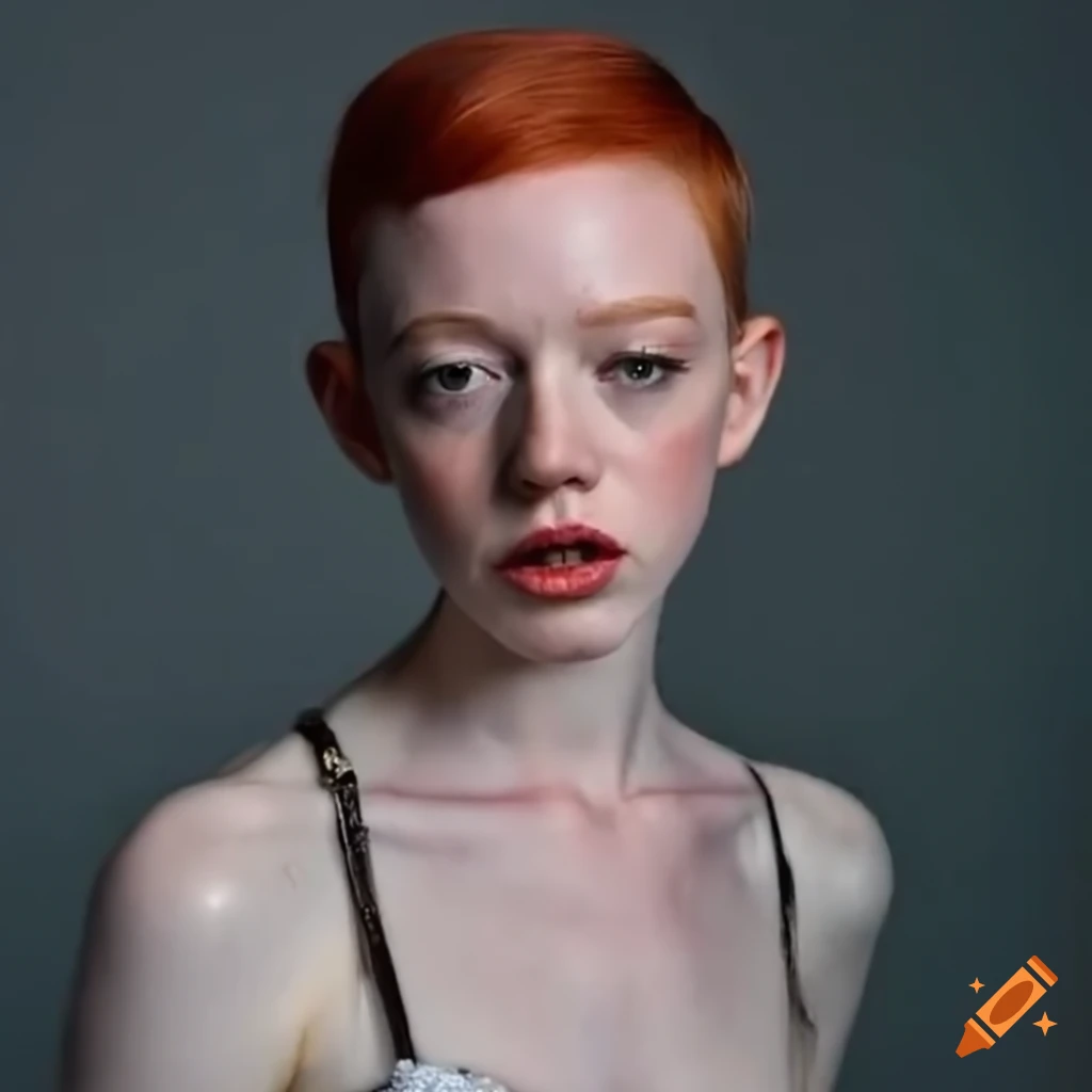 Actress Amybeth McNulty rocking a stylish pixie cut on Craiyon