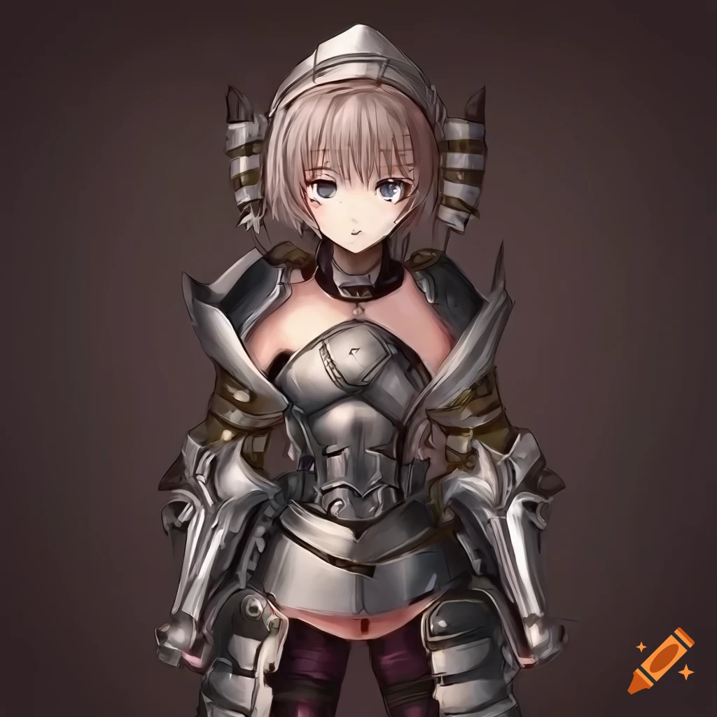 Pink ponytail anime girl, wears silver medieval armor, wears helmet, and  wear black pants on Craiyon