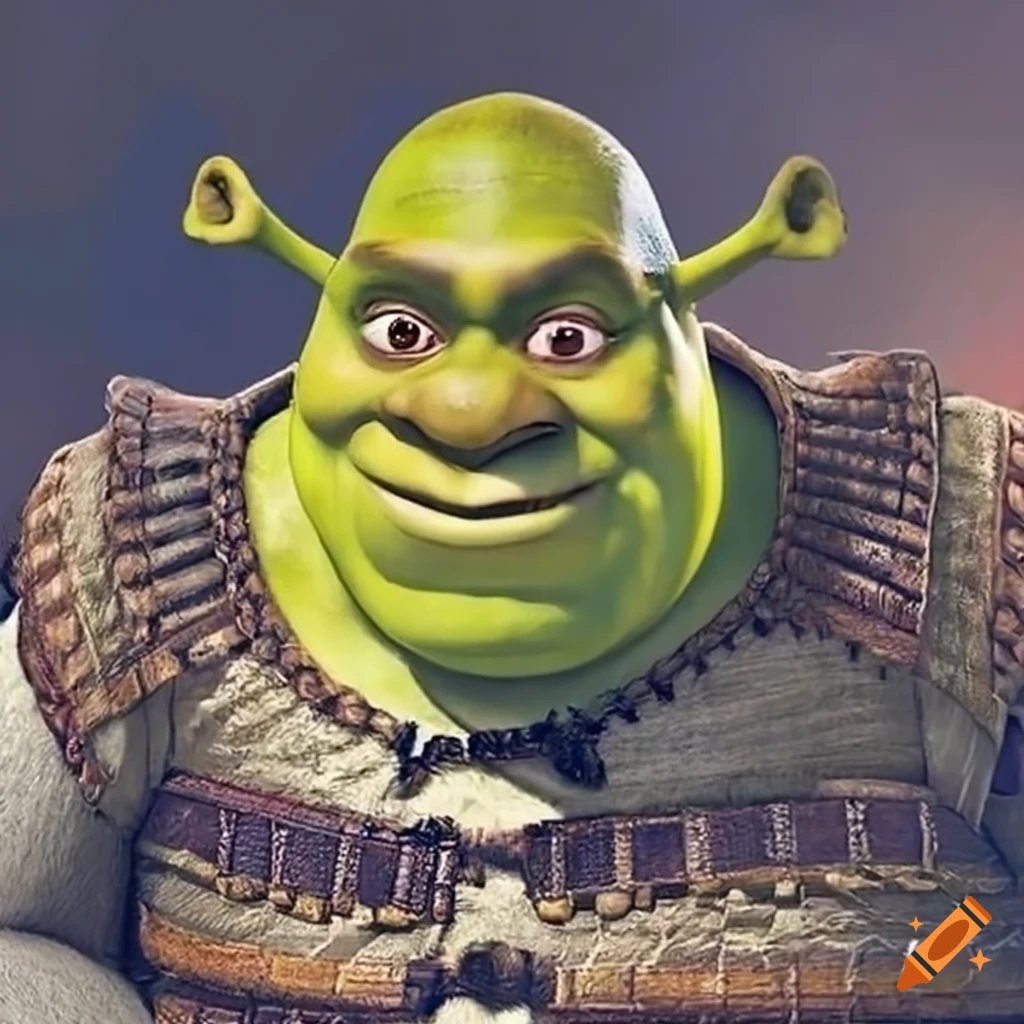 Shrek as a samurai defending a bag of doritos