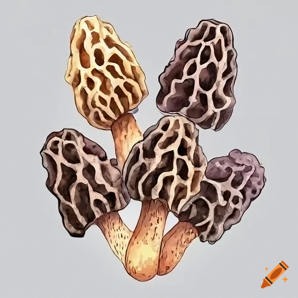 Cluster of morel mushrooms, high definition, white background on Craiyon