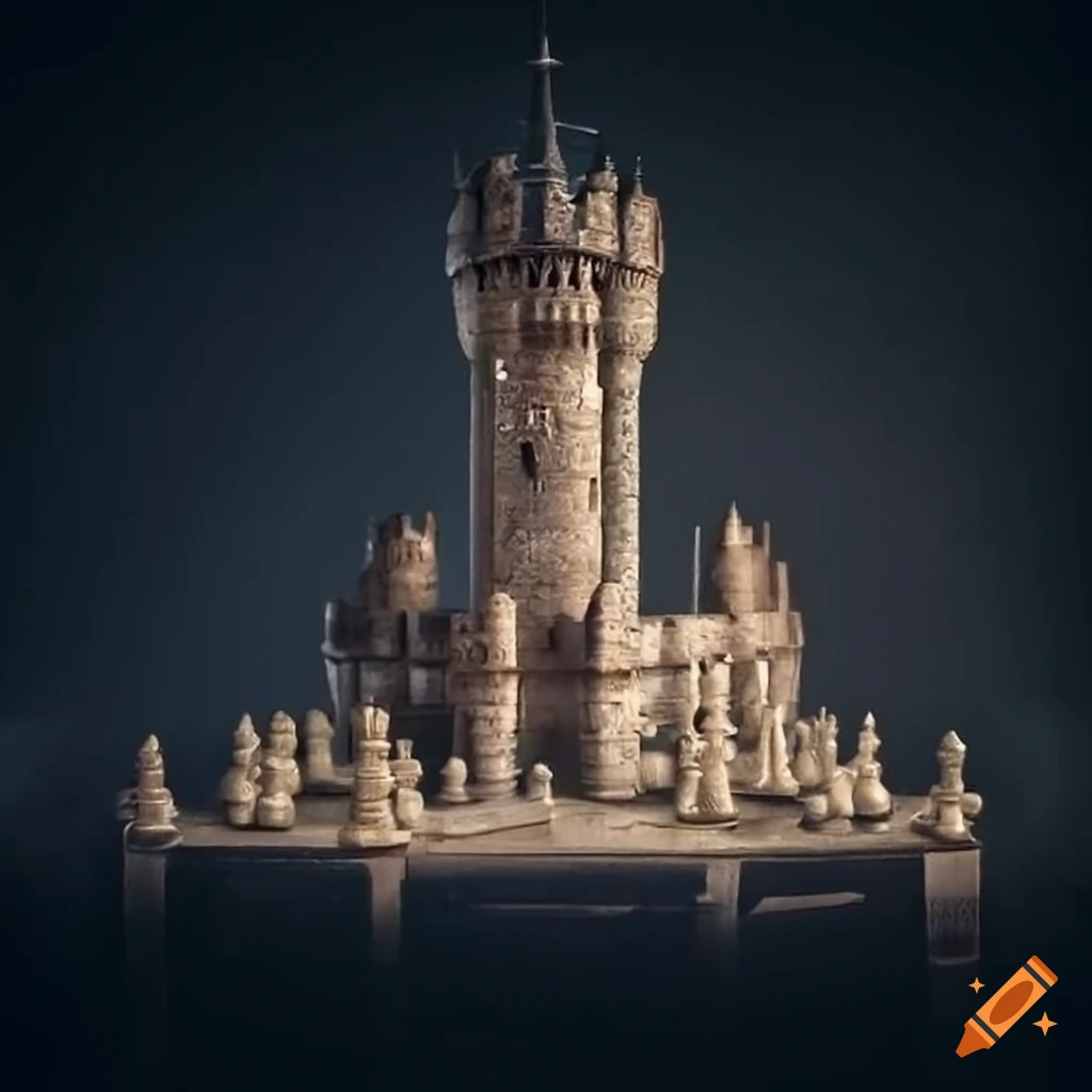 A medieval castle with chess pieces on Craiyon