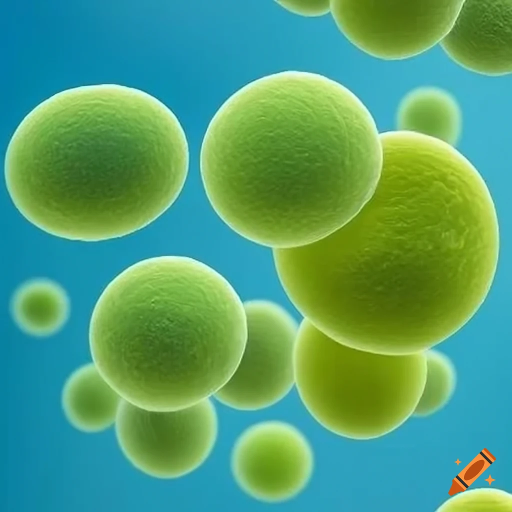 An aquatic world full of bacteria, microbes, moss, green and yellow