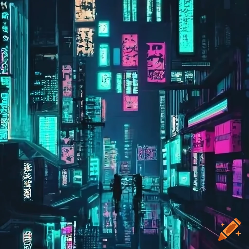 Neo, Tokyo, city , sci-fi, cyberpunk , neon signs , black and turquoise colors , skyscrapers , futurism , future , night , darkness