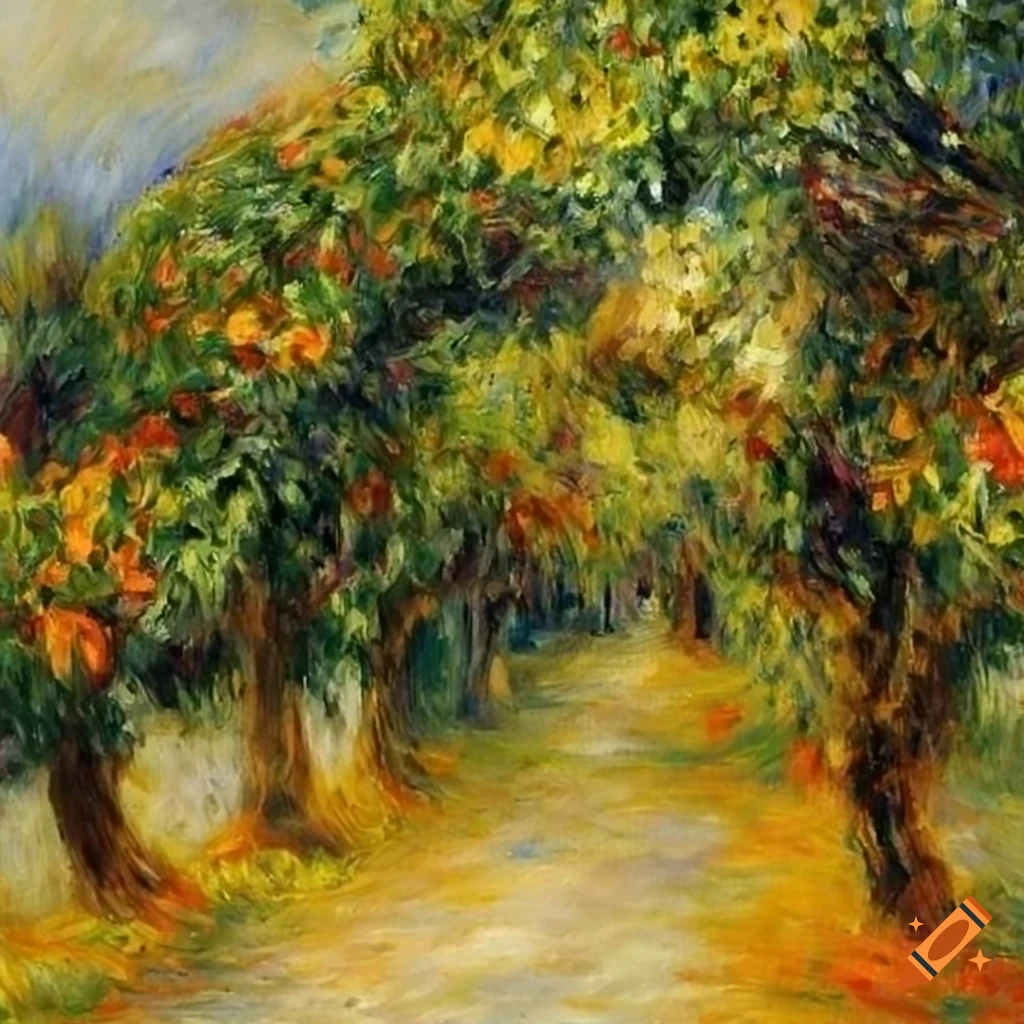 orchard in Renoir style oil painting