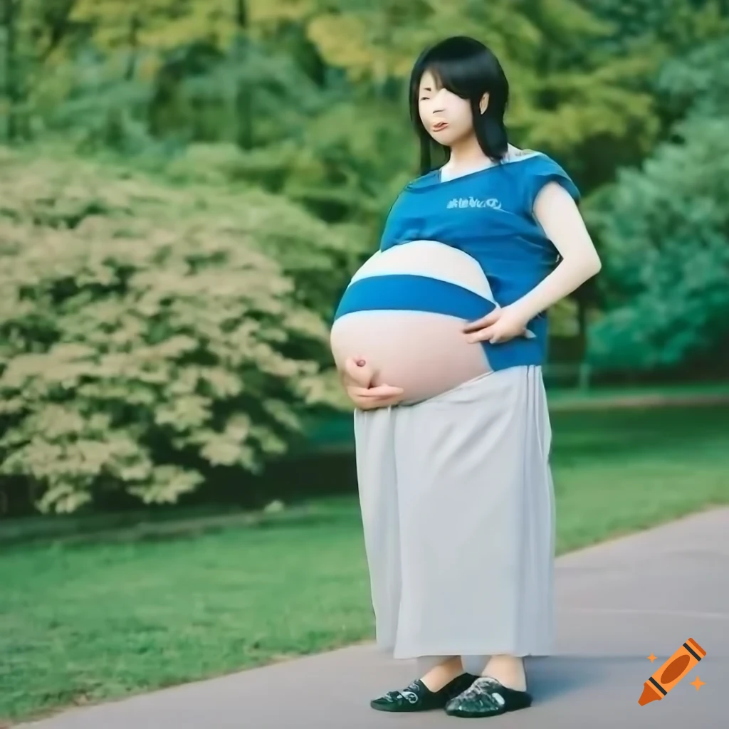 Candid Heavily Pregnant Japanese Girl Pendulous Belly Giant Pregnant Belly Looking Away 5039
