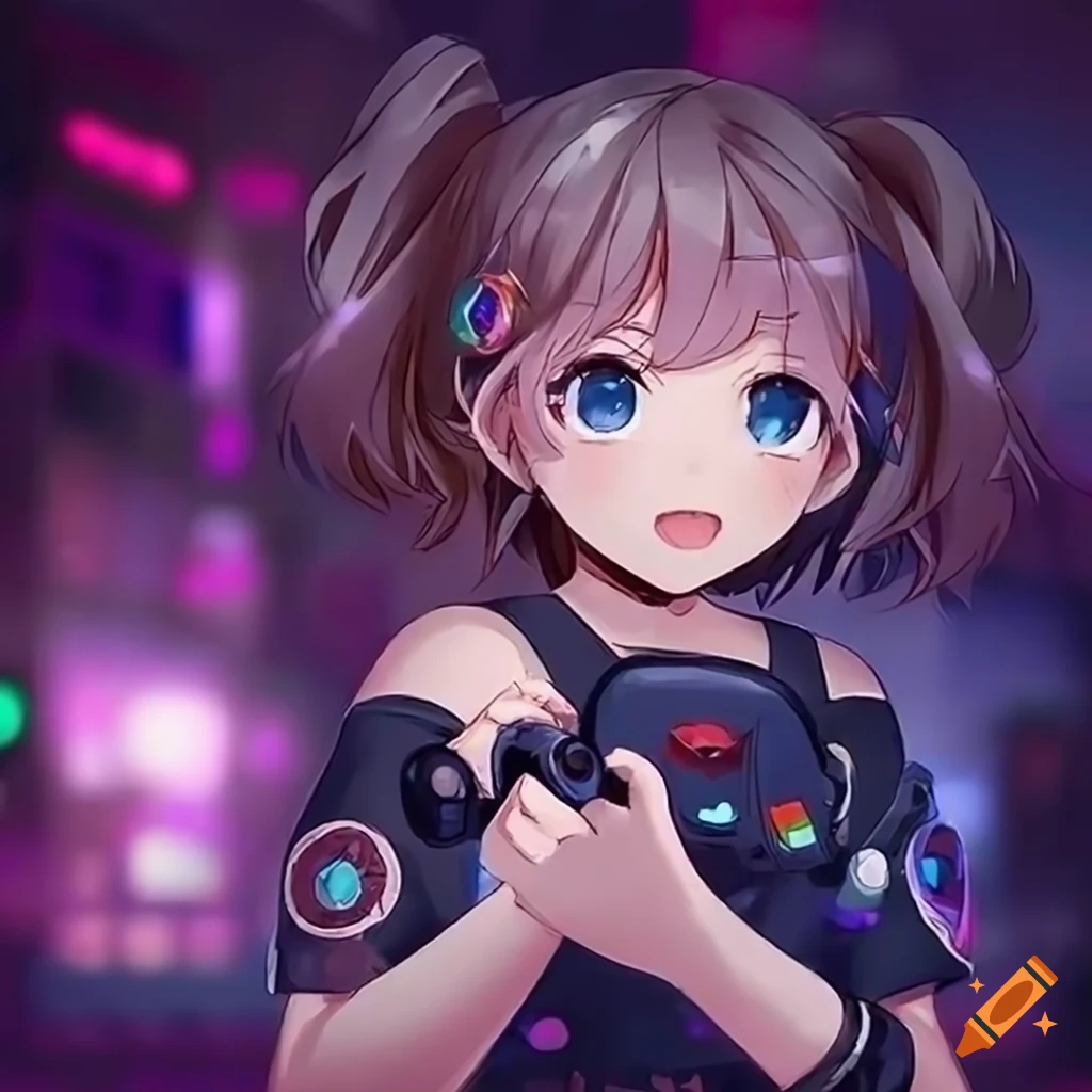 Anime girl playing electric guitar in stylish outfit on Craiyon