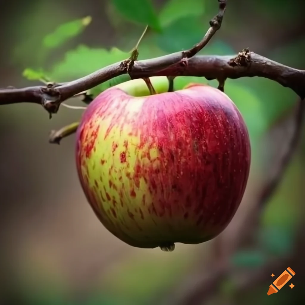 Ripe wild winesap apple with a woody wine red woody grainy apple skin