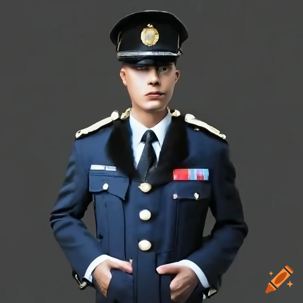 A well-dressed dolphin security guard standing at attention in his sharp  uniform, fine details, peaked cap, fur collar security jacket, high  resolution 4k on Craiyon