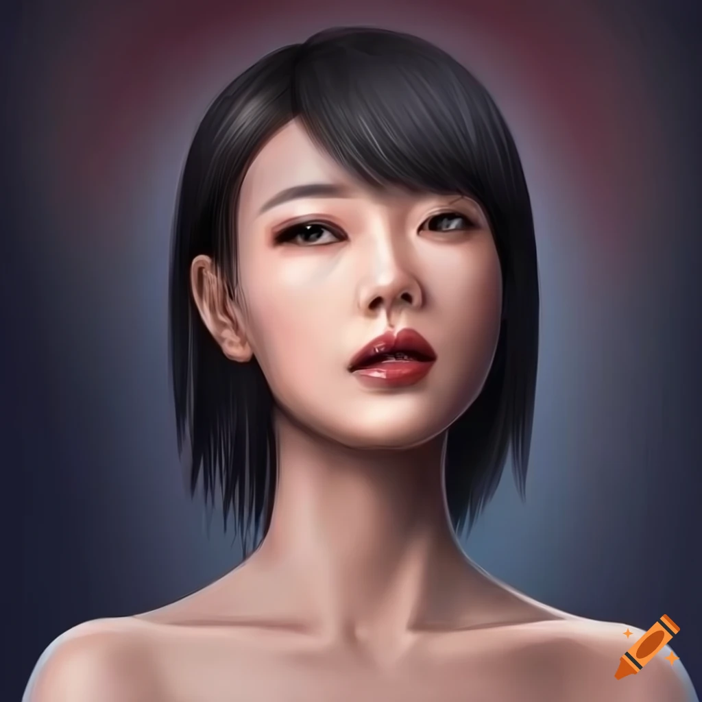 Detailed photorealistic illustration of a beautiful and attractive Japanese woman
