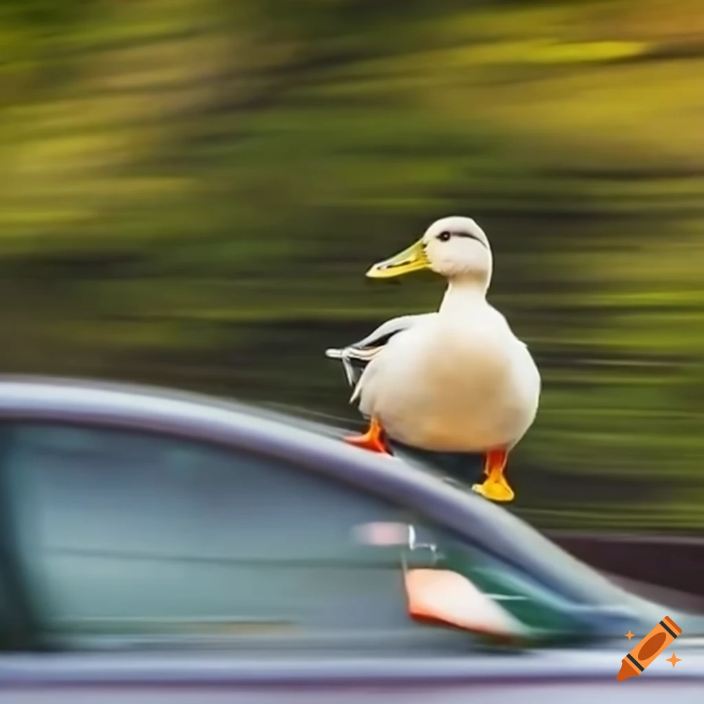 A duck driving a fast car on Craiyon