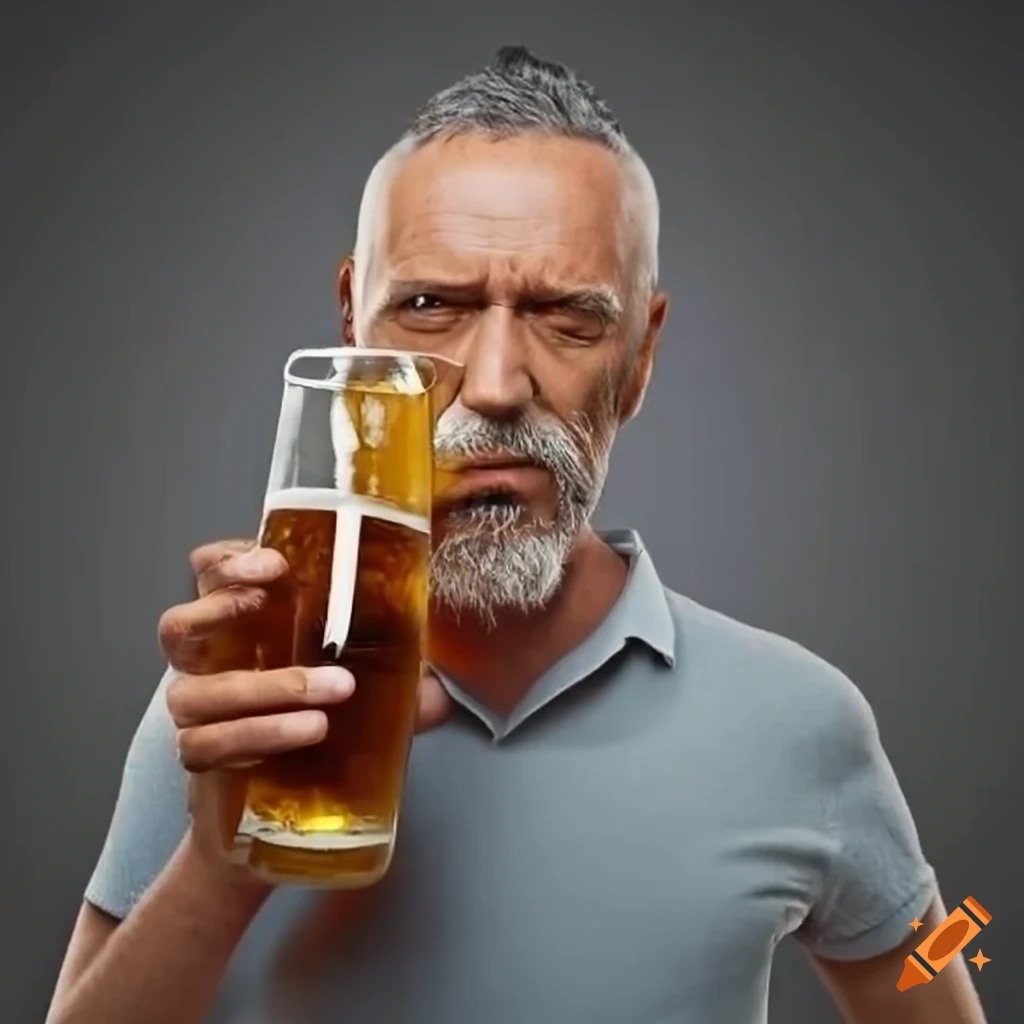 Middle aged man drinking beer on Craiyon