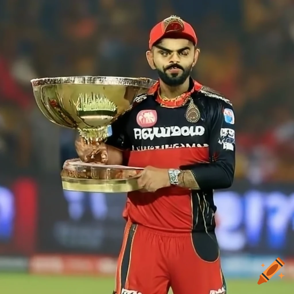 Virat Kohli Winning Ipl Trophy In Rcb Jersey On Craiyon