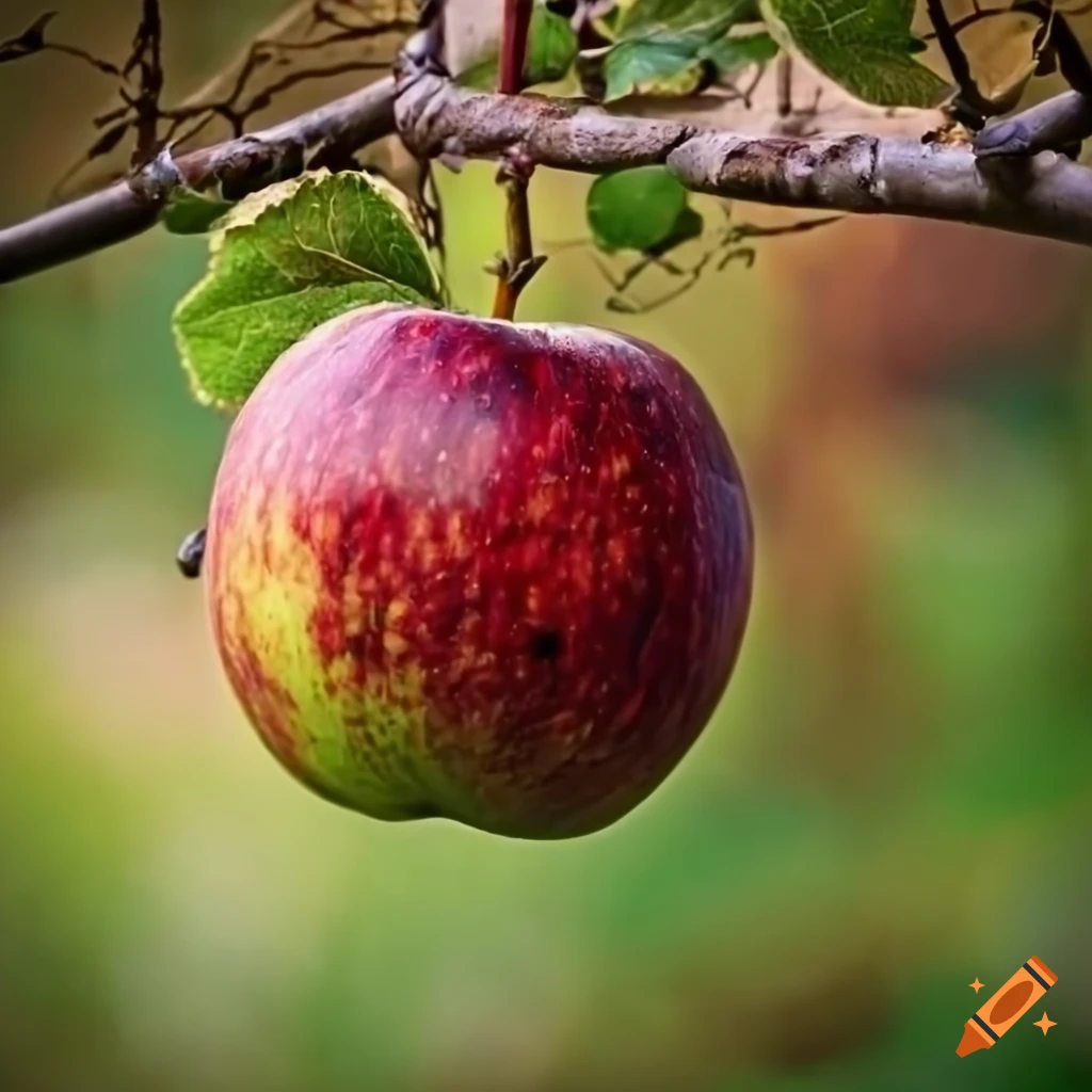 Ripe wild winesap apple with a woody wine red woody grainy apple skin