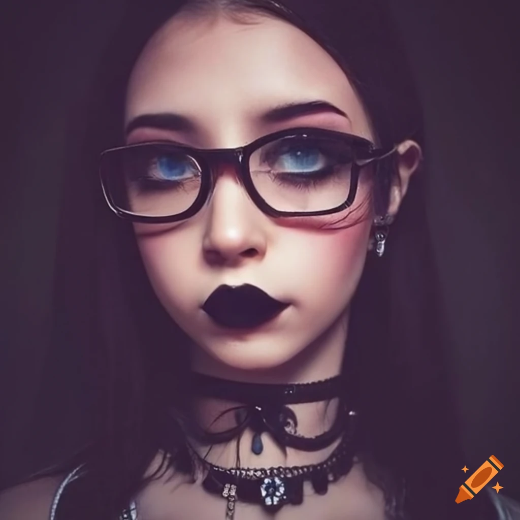 Cute goth girl, glasses, choker on Craiyon
