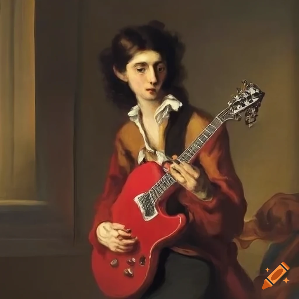 Guitar player on black. figurative romantic original painting