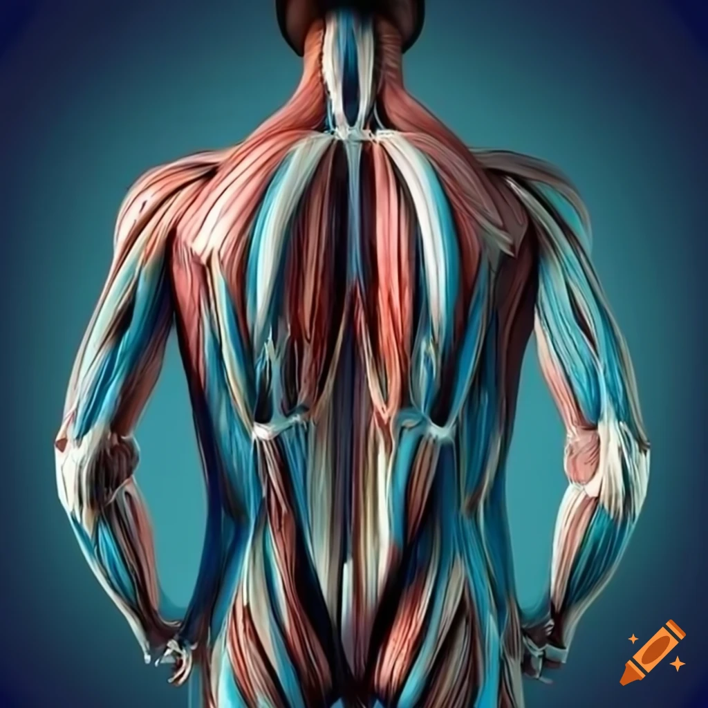 Abstract depiction of the back muscles in a futuristic design on Craiyon