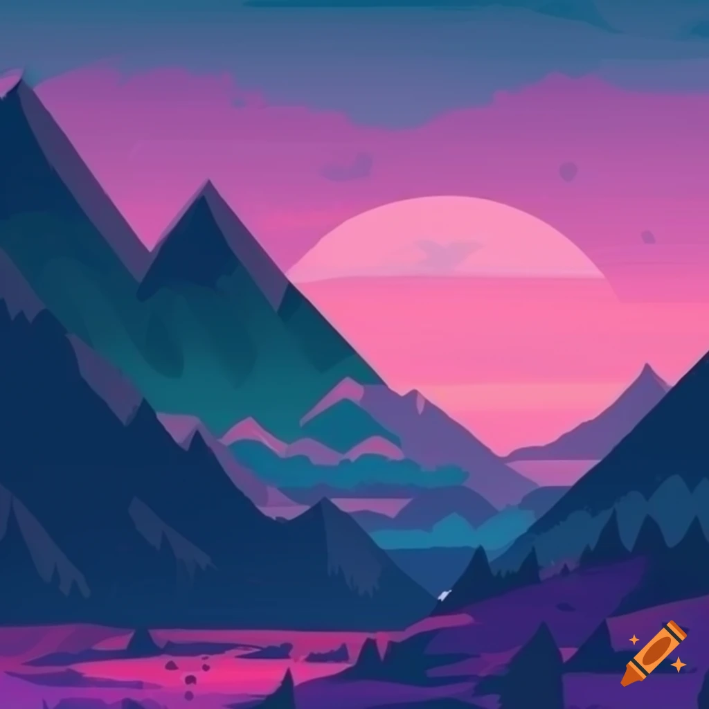 Flat colors, mountains landscape, beatiful background art