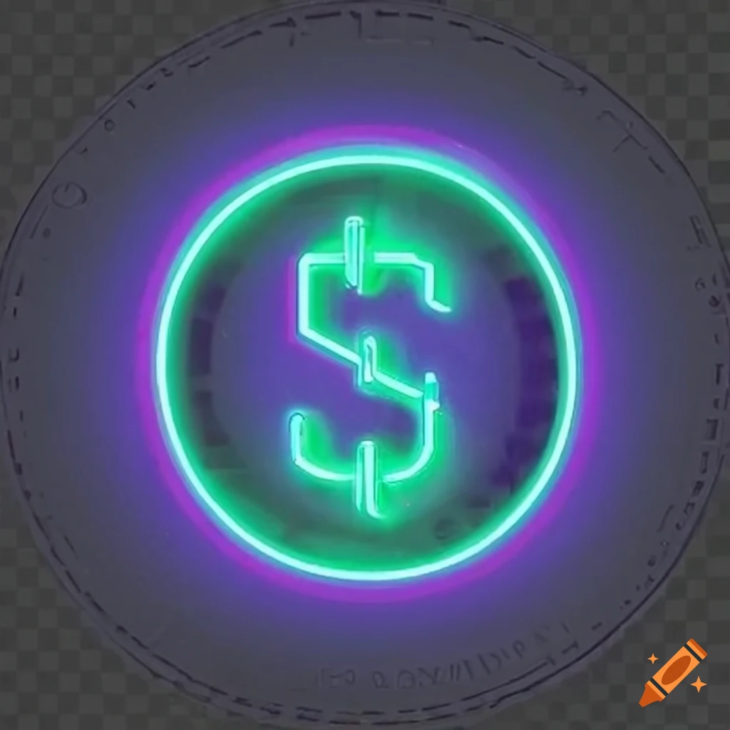 Futuristic neon coin with 