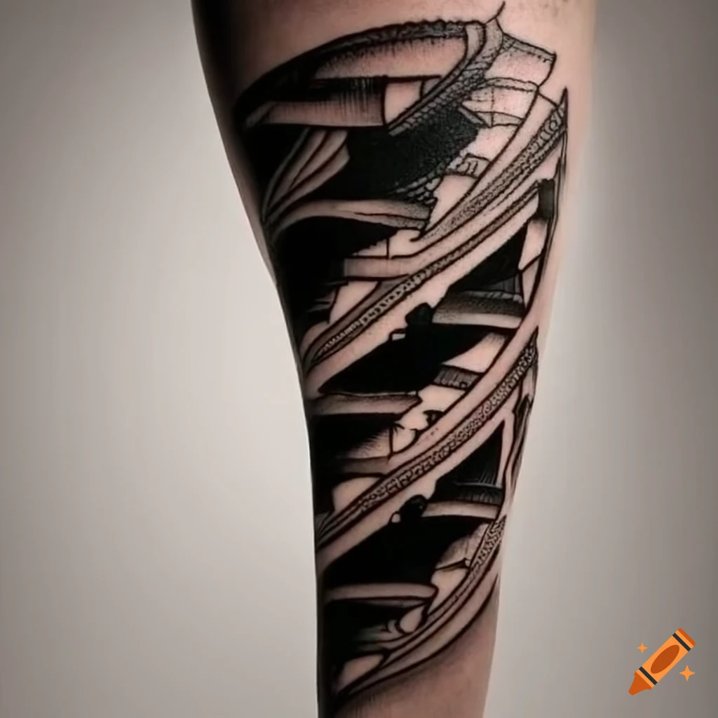 Geometric full leg tattoo patterns impossible shapes mc escher on Craiyon