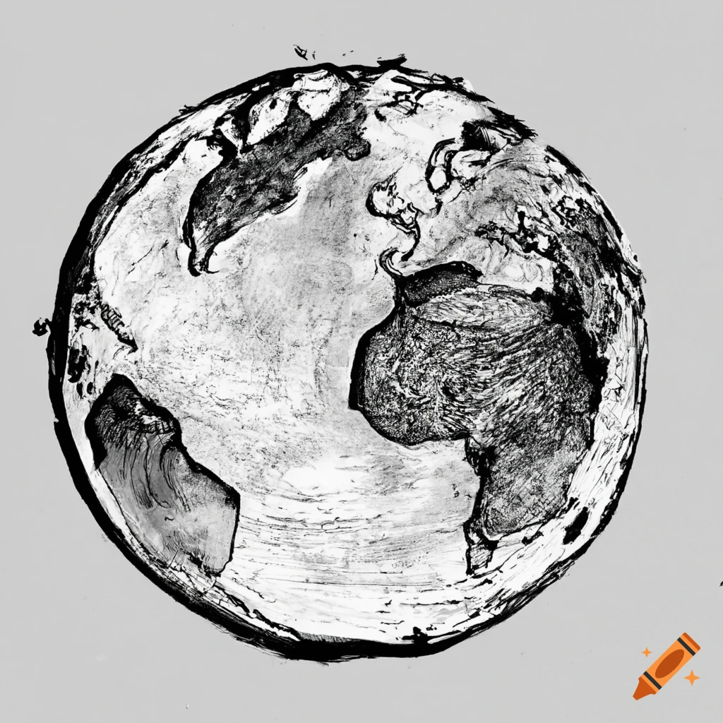 The Earth in Black & White Drawing