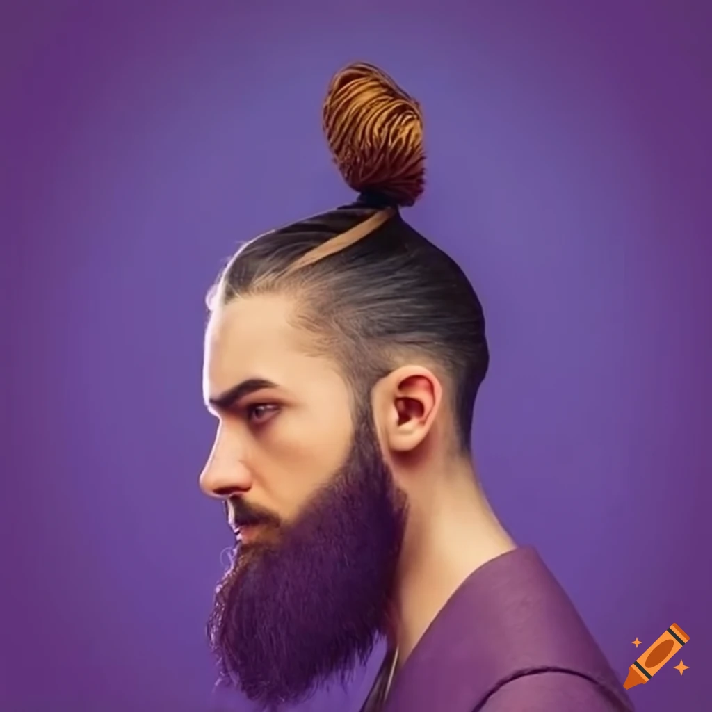 Close Up Side View of Bearded Man with a Man Bun Hairstyle Posing in a  Studio Wearing a Suit and Earrings Whilst Looking Down, Stock Photo - Image  of background, model: 183399008