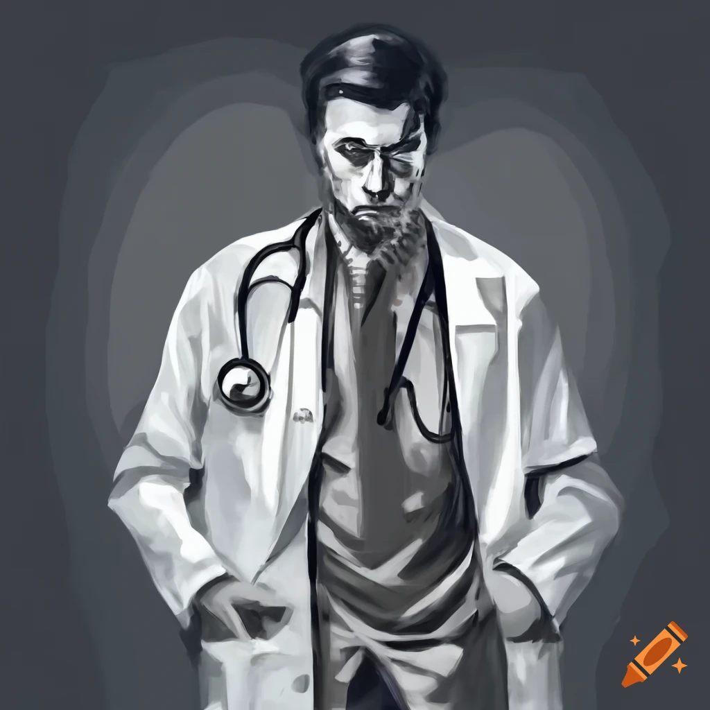 Full length portrait of a young male psychiatrist in a white doctor's